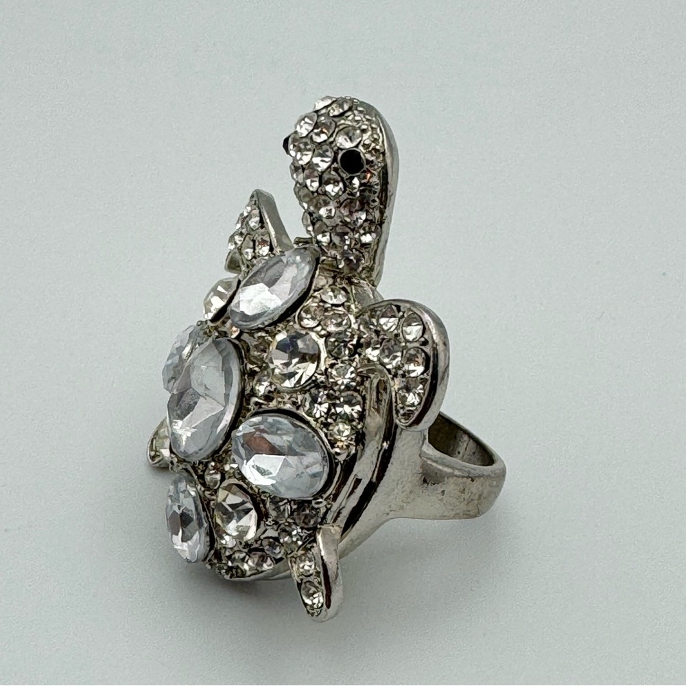 Aldo Crystal Turtle Statement Ring Silver Tone Si… - image 4